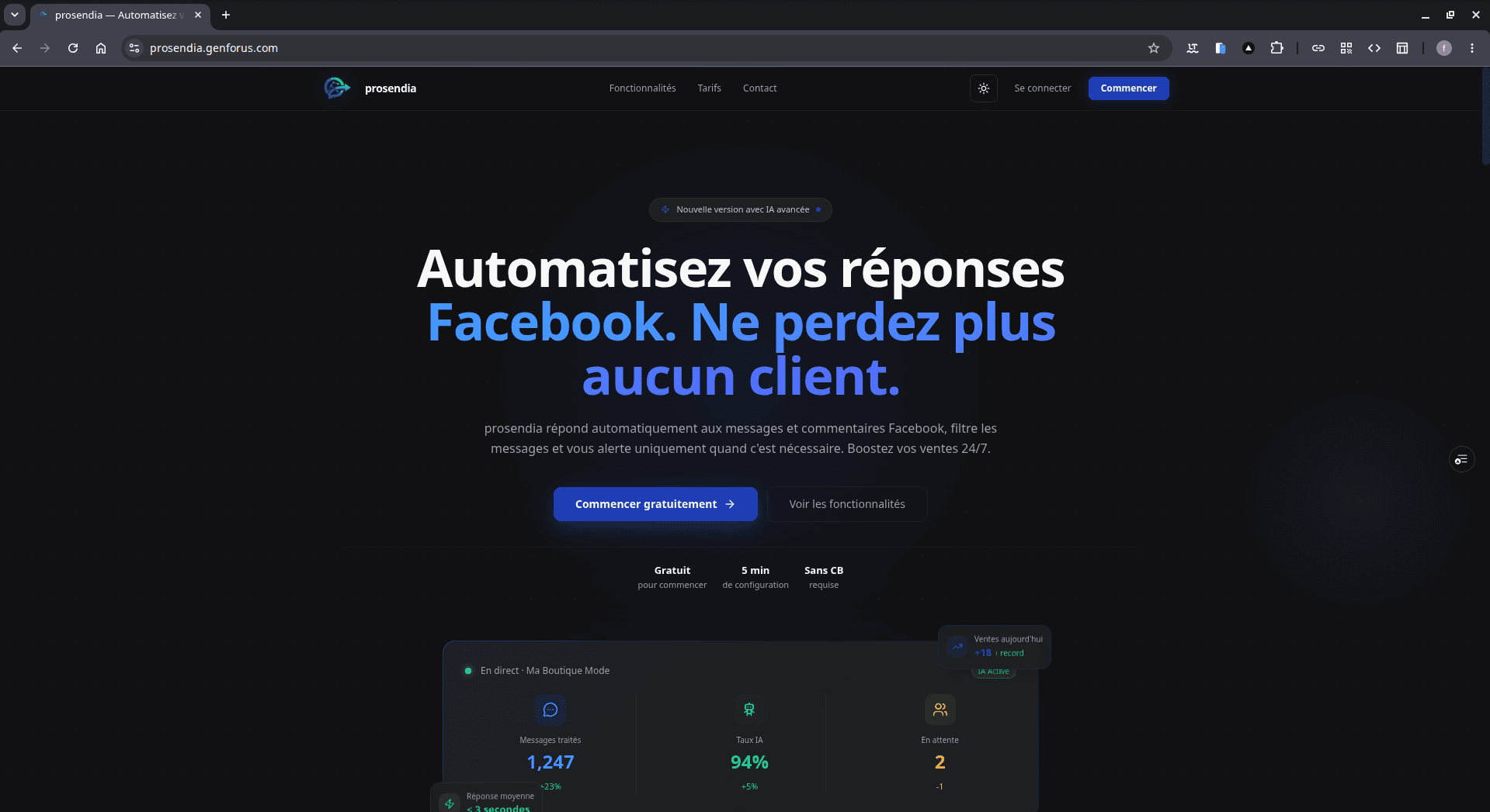 Page d'accueil de la plateforme Prosendia